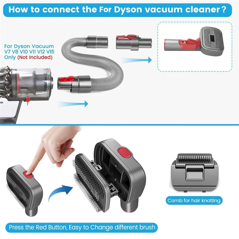 B83B-2-In-1 Dog Hair Vacuum Brush For Grooming & Shedding For Dyson Gen5, V15, V12, V11, V10, V8, V7 Removes Loose Hair
