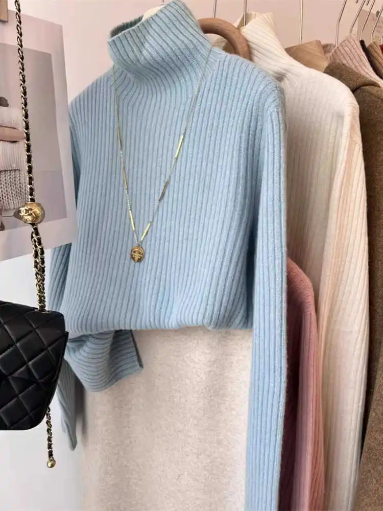 محبوك سترة المرأة البلوفرات الجديدة طويلة الأكمام الياقة المدورة الأبيض متماسكة سترة البلوز المرأة بلايز البلوزات Sueters De Mujer Q974 #2