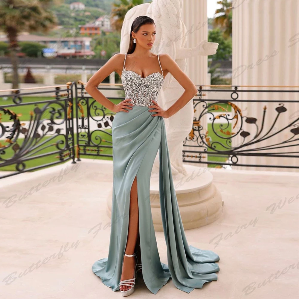 Elegant Luxury Evening Dresses Sexy Backless Mermaid Off The Shoulder Sleeveless High Slit Simple Mopping Prom Gowns Customized