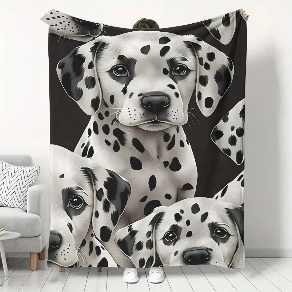 Contemporary Style Dalmatian Dog Print Flannel Blanket - Ultra-Soft Lightweight All-Season Throw for Bed, Couch & Living Room