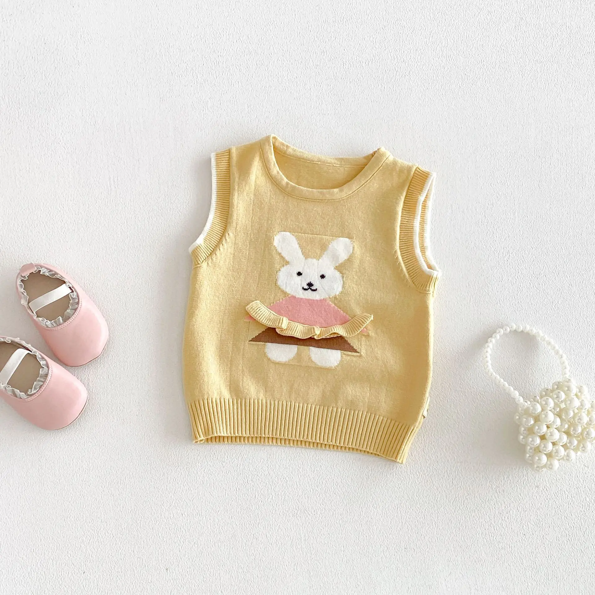 2026 Autumn New Children Knitted Vest Girls Cute Cartoon Sweater Baby Girl Sleeveless Warm Vest Infant Toddler Clothes