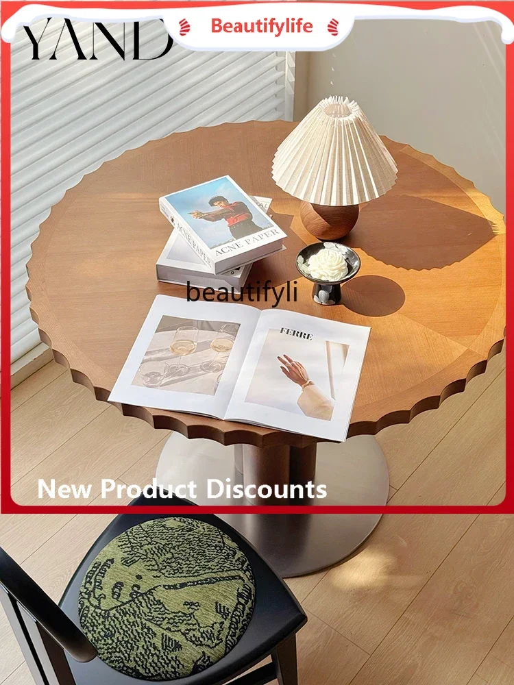 

A57 Round table medium antique solid wood round dining table log style round household cherry wood table