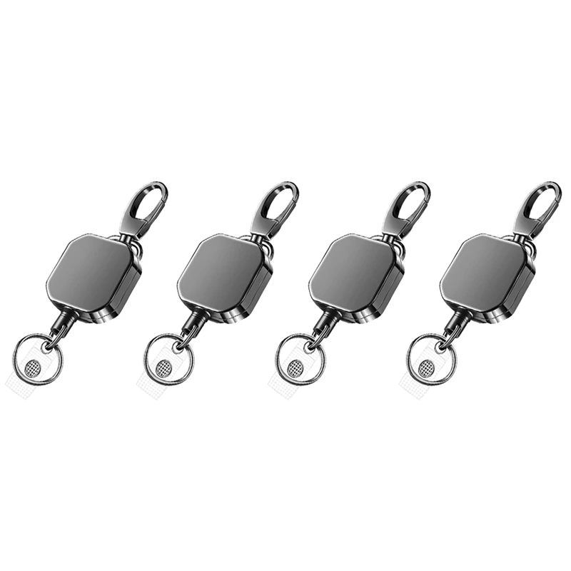 Heavy Duty Metal Retrátil Mosquetão Keychain, Cinto Emblema Carretéis Clip, Cabo De Fio De Aço Reforçado, 28.3 ", 4X