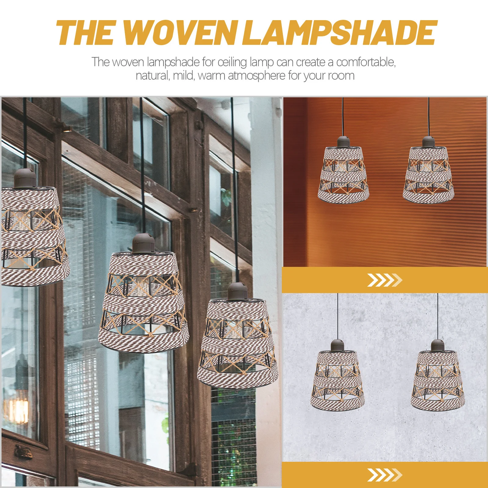 

Woven Paper String Lamp Shade Rustic Ceiling Light Fixture for Bedroom Living Room Pendant Lamp Cover Decorative Light Accessory