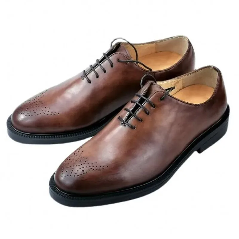 Vintage Style Handmade Brown Mens Formal Business Shoes Cowhide Male Derby Brogue Oxfords