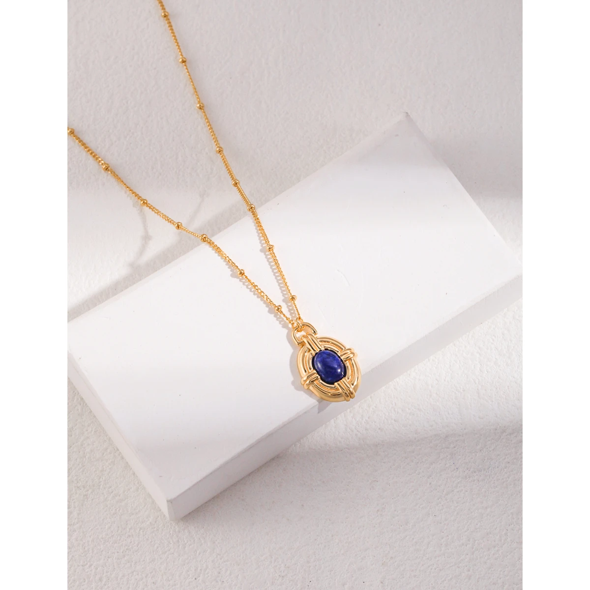 S925 sterling silver plated with 18k gold | lapis lazuli necklace chain length 40+6CM 100360