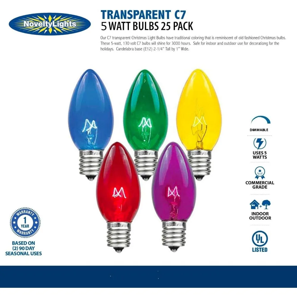 500 لمبة بديلة لعيد الميلاد C7 باللون الأحمر في الهواء الطلق، قاعدة شمعدان 5 وات، 500 عبوة للإضاءة الاحتفالية