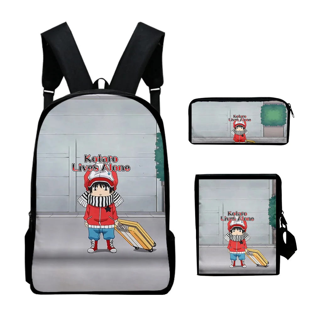 

Harajuku Kotaro Lives Alone Anime 3D Print 3pcs/Set pupil School Bags Laptop Daypack Backpack Inclined shoulder bag Pencil Case