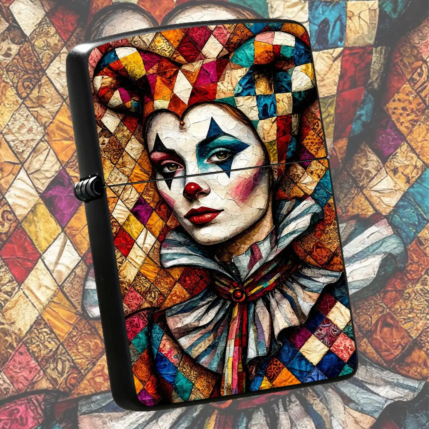 VintageClown Art Print Lighter, Colorful Diamond Pattern Decorative Portable Igniter, Unique Stylish Artistic Daily Use Item, Ideal Novelty Gift for Various Occasions to Delight Your Friends  A Humorous And Interesting Lighter