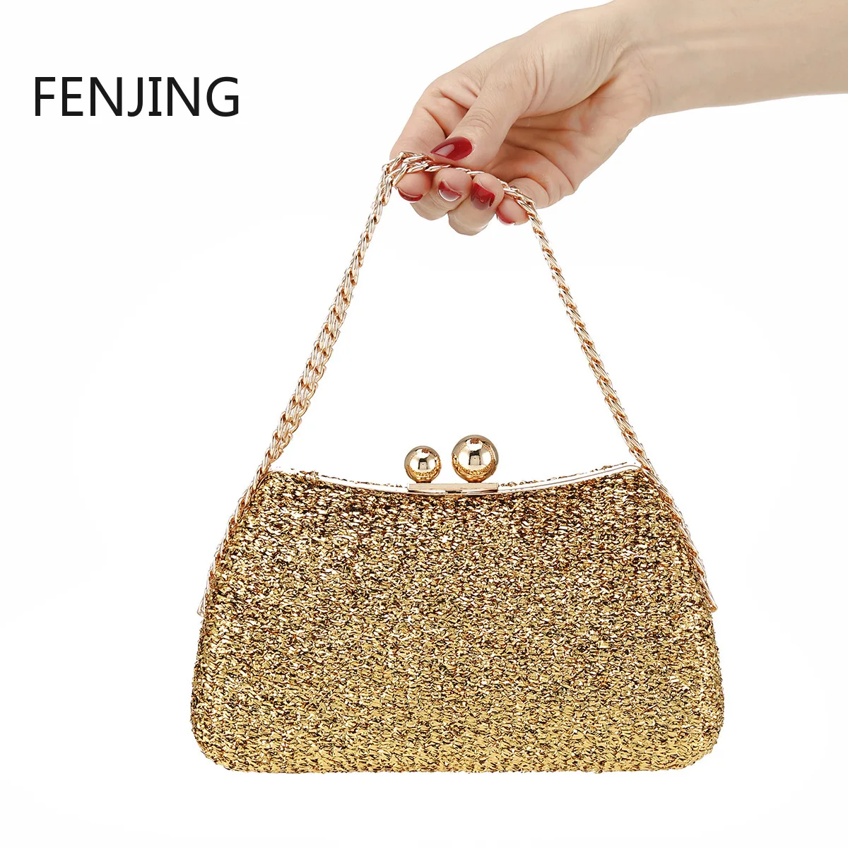 Glitter Gold Sequined Evening Bags Chain Handbags Luxury Designer Bolso Mujer Pillow Banquet Party Dinner Clutch Shoulder Bags