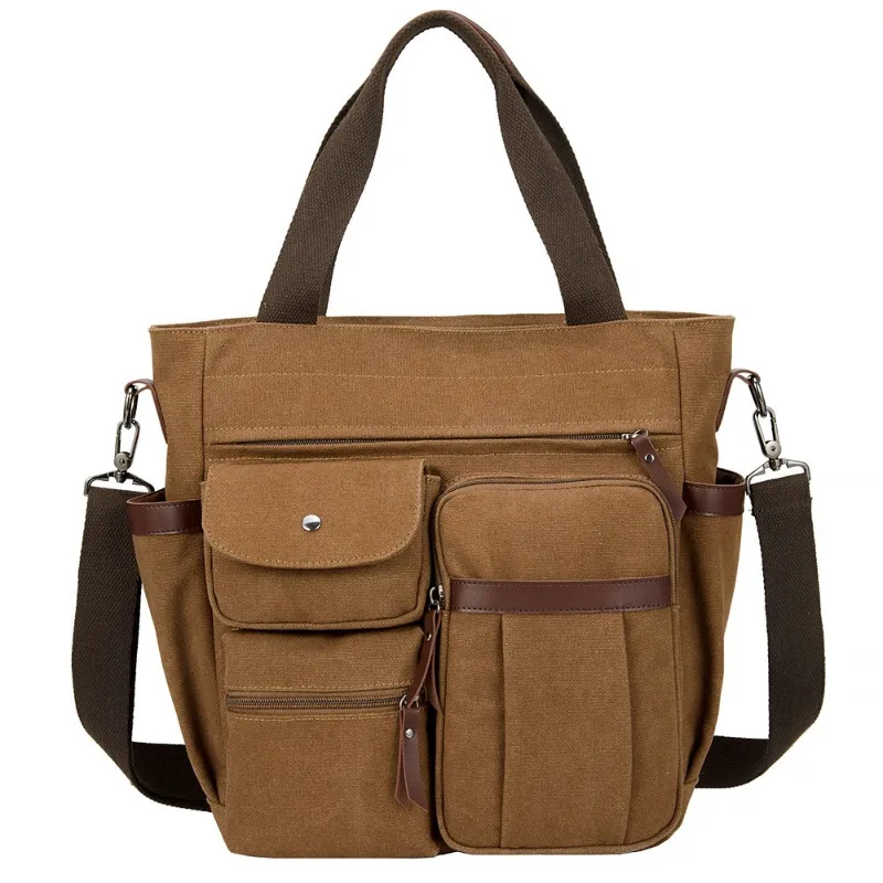 Canvas Portable Briefcase Men's Business Shoulder Crossbody Bag Large Capacity Multi-pocket Backpack Messenger Bags