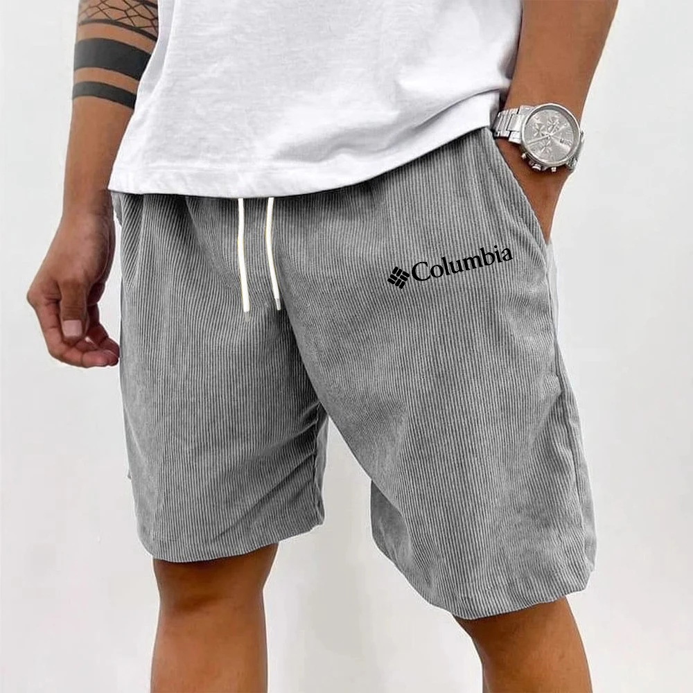 Trendige Herren Outdoor Knielange Shorts mit Elastischem Kordelzug Doppelseitige Taschen Langer Schriftzug-Druck Knitterfrei Komfortabel S-2XL