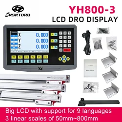YH800-3 Set 19 language 3 Axis LCD DRO  Display And 3 Pieces 5U Linear Glass Scale Encoder 50-800mm Boring Machines Milling