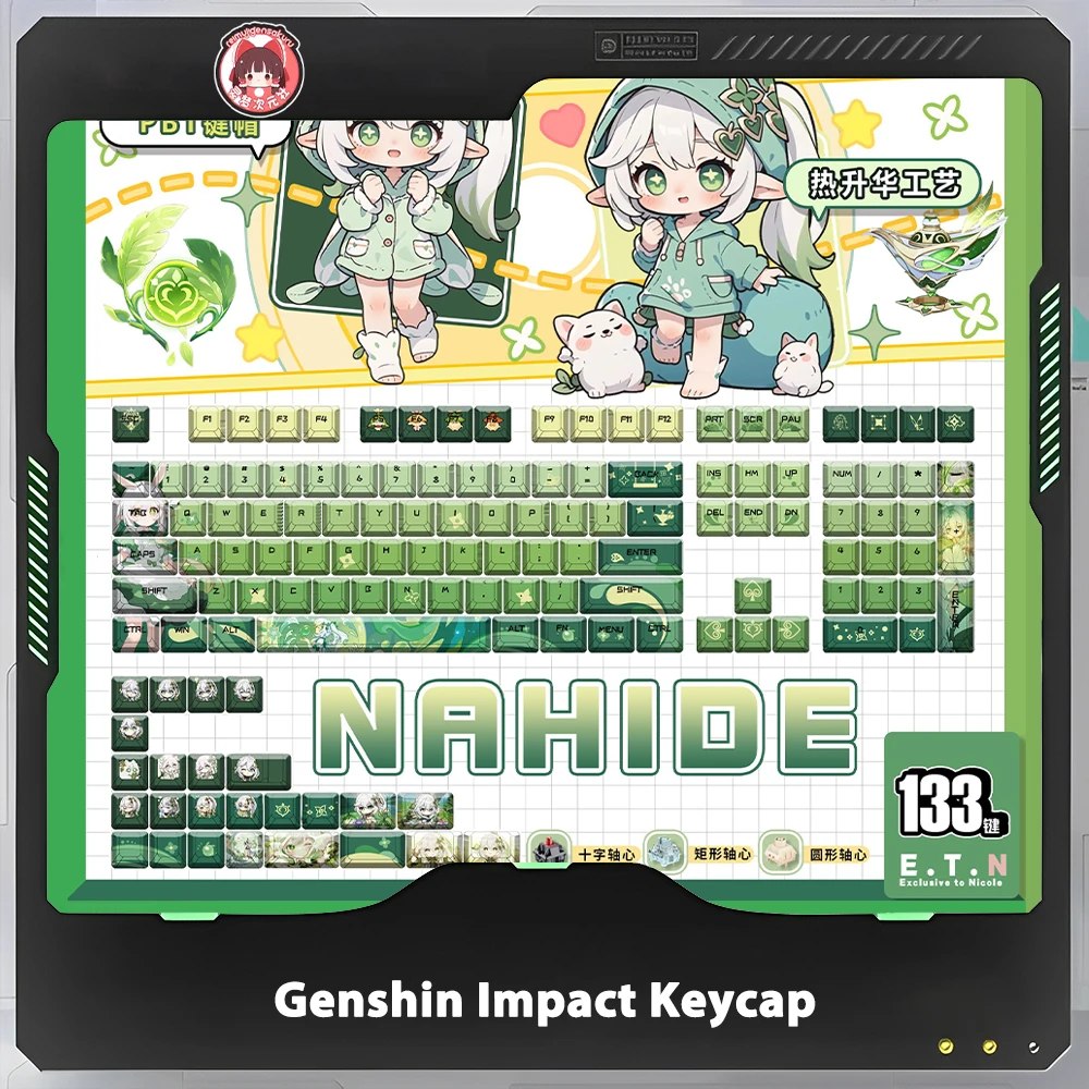 Genshin Impact Nahida Keycap Light Transmission PBT Mechanical Keyboard Keycap Set 133 Keys Customize Gaming Accessories Gifts