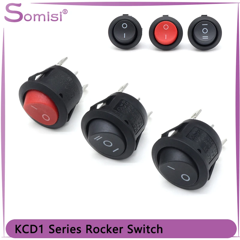 1/5/10PCS 23MM KCD1 Round Rocker Switch 2/3Pin ON-OFF-ON 6A/250VAC 10A/125VAC SPST LED Car Push Button