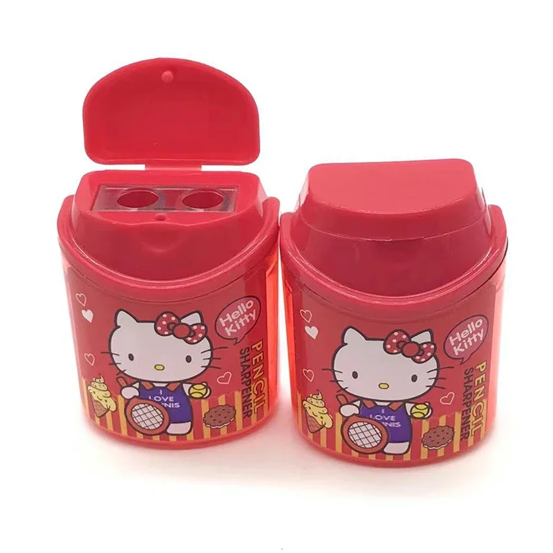 Imagem -04 - Sanrio Double-hole Lápis Sharpener Kawaii Olá Kitty Sharpener Estudante Papelaria Material Escolar Atacado 24 Pcs