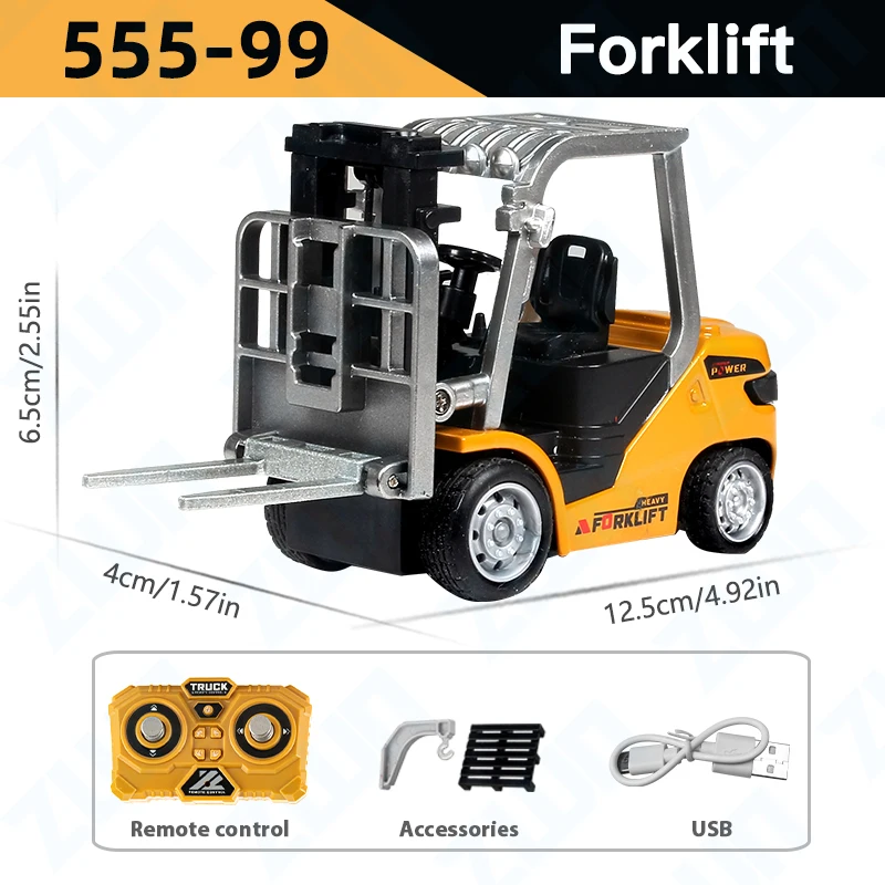 ZWN 1:64 RC Model Auto 2.4G Afstandsbediening Graafmachine Kipper Heftruck Legering Plastic Simulatie Bouwvoertuig Kinderen Speelgoed