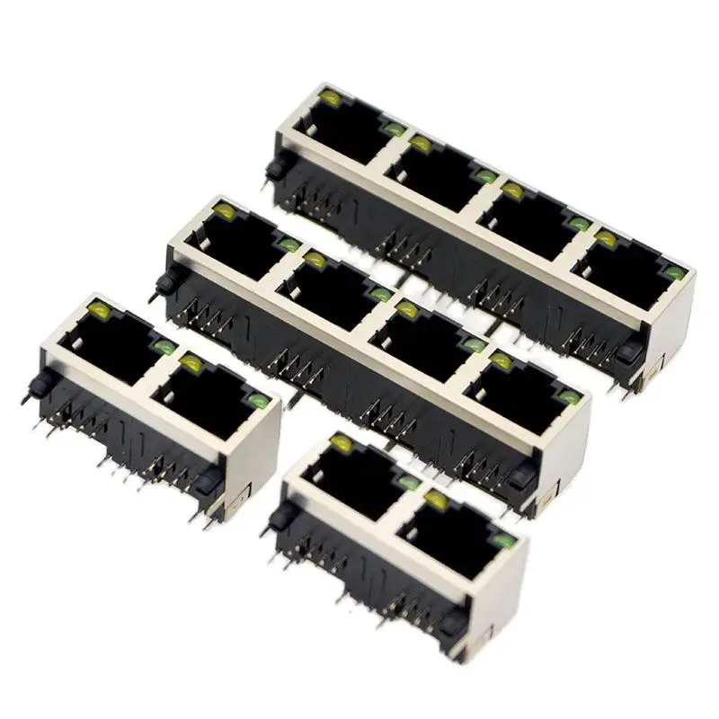 

100PCS New RJ45 Network Connector Interface 56 With lights 1*2, 1*4, 8P8C Shielded Dual-Port Four-port all-copper Network Socket