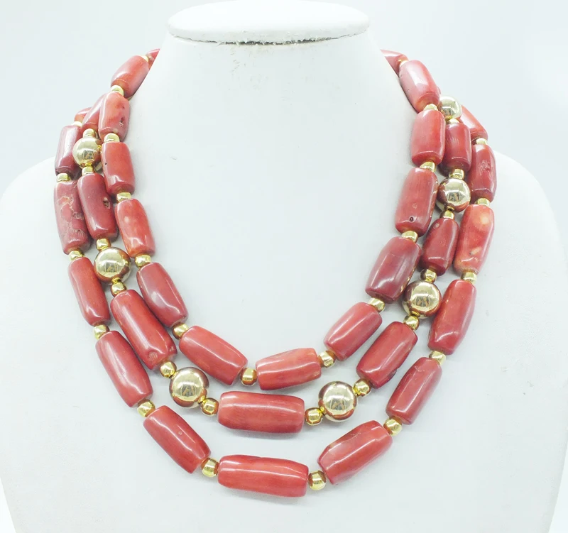 

3rows brown Nigerian bride wedding coral necklace. Bracelet earring set