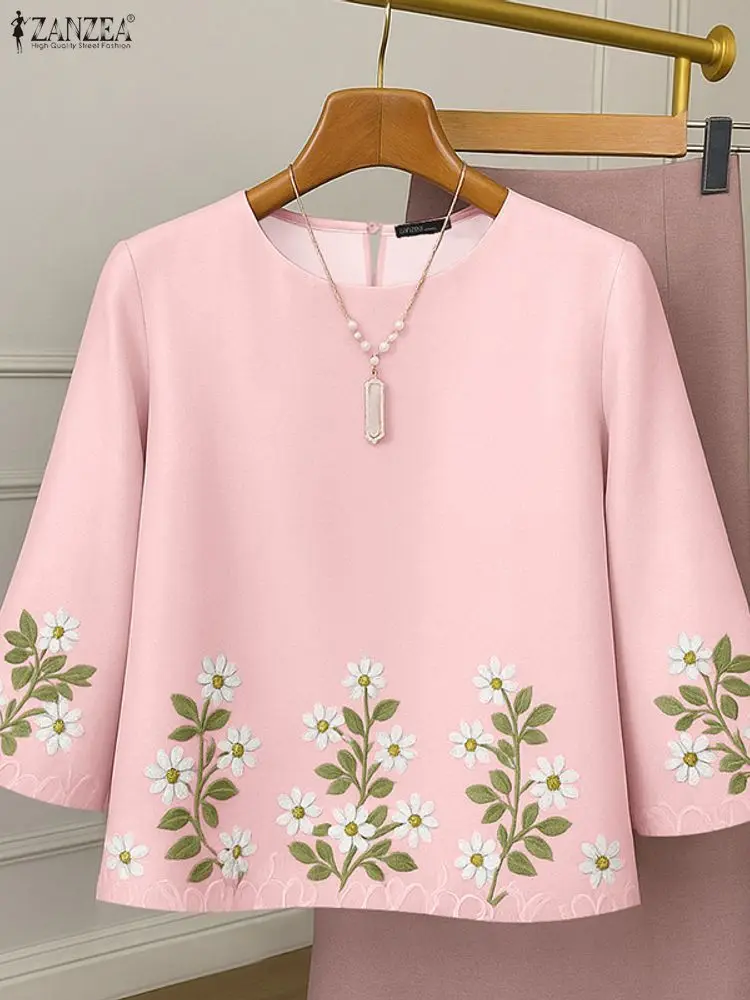 

ZANZEA Women Floral Printed Blouse Autumn Elegant Shirt Casual O Neck 3/4 Sleeve Tops Female Work Blusas 2026 Summer Blouses