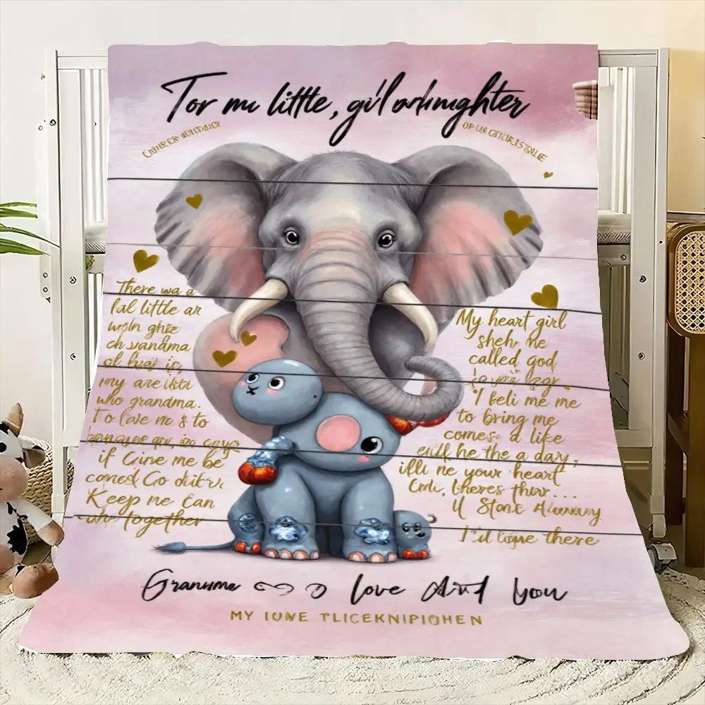 بطانية عمل فني على شكل فيل لطيف إلى حفيدة صغيرة - قصيدة ورسائل مكتوبة بخط اليد على شكل قلب، وردي فاتح من الخشب المطلي