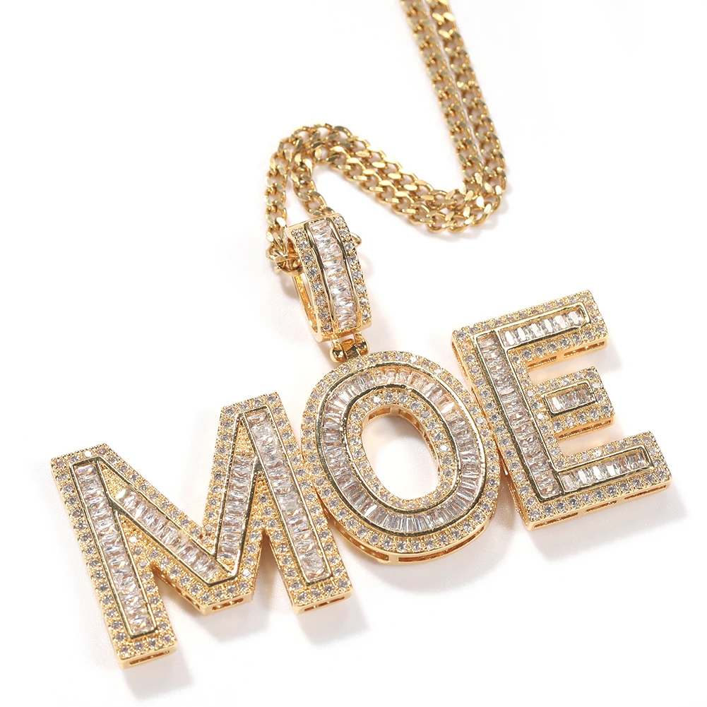 

UWIN Custom Name Pendent Necklaces Iced Out Big baguettecz Cubic Zirconia Letters Personalized Hip Hop Letters Choker Jewelry