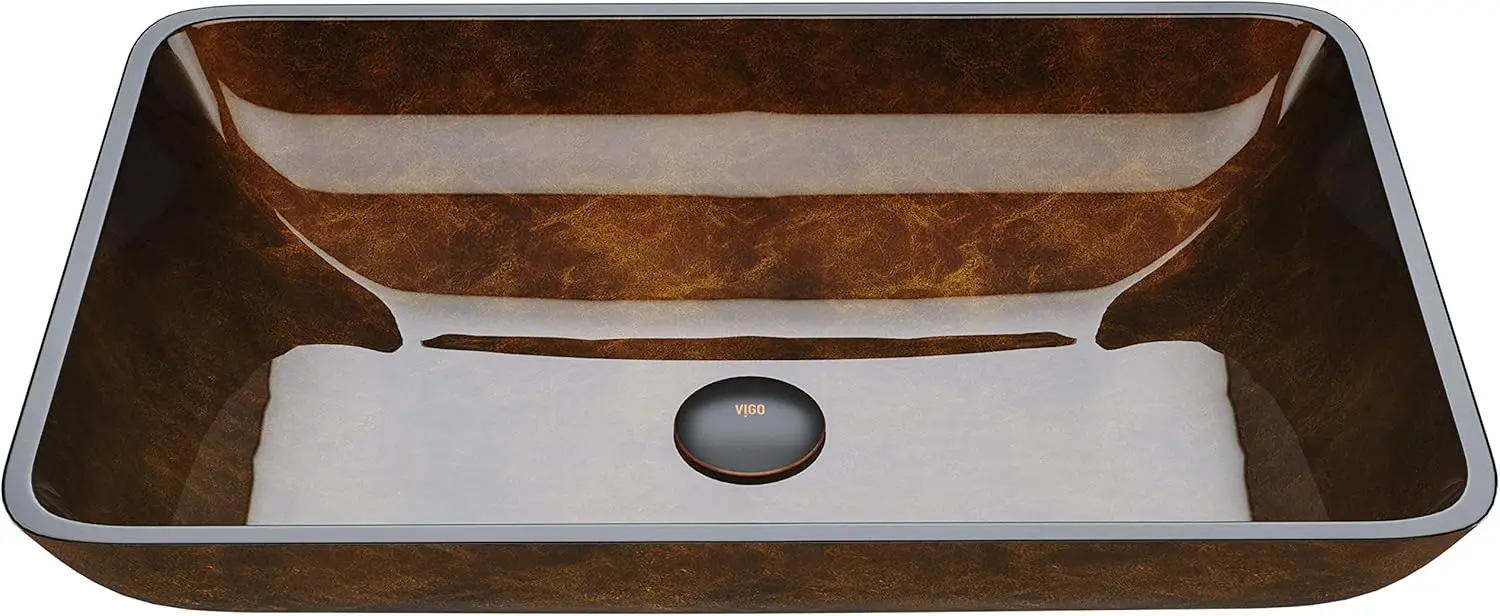 Donatello 23" de largo x 15" de ancho x 5" de alto sobre el mostrador lavabo de baño rectangular de vidrio en marrón chocolate rico