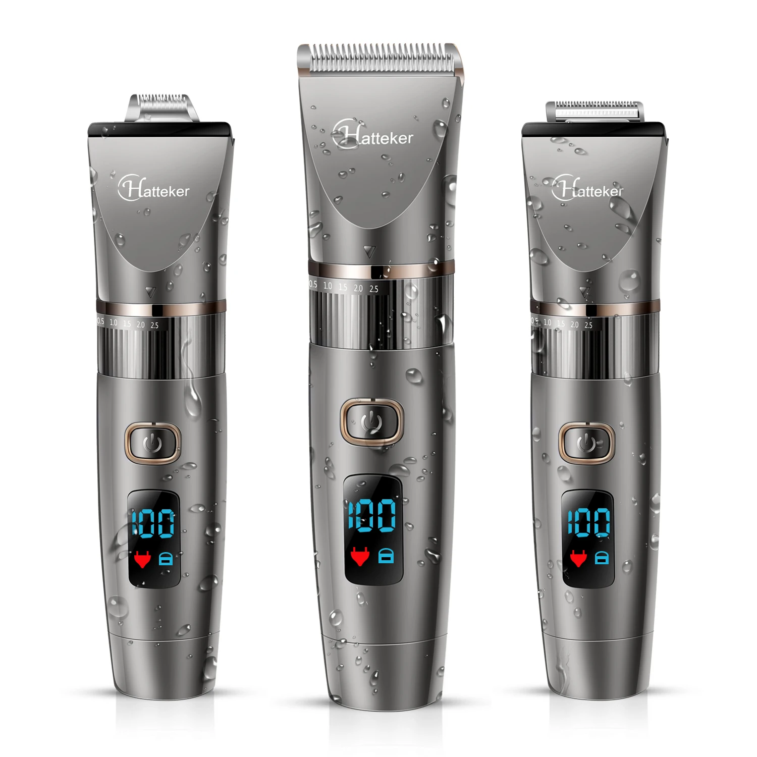 Hatteker 3-in-1 professioneller Haarschneider für Männer, Doppelbatterien, Titanklinge, wasserdicht, USB, Übersee-Verefüllung