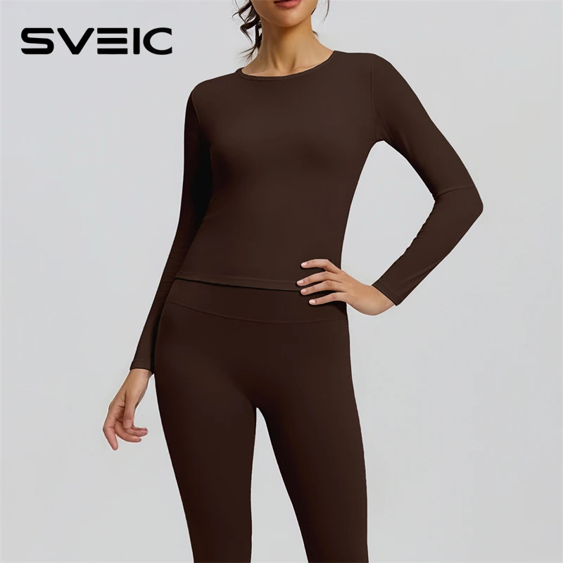 

SVEIC Спортивный топ, комплект для йоги, женский спортивный костюм с длинными рукавами, дышащие леггинсы для фитнеса, тренировочный костюм из двух предметов, спортивная одежда