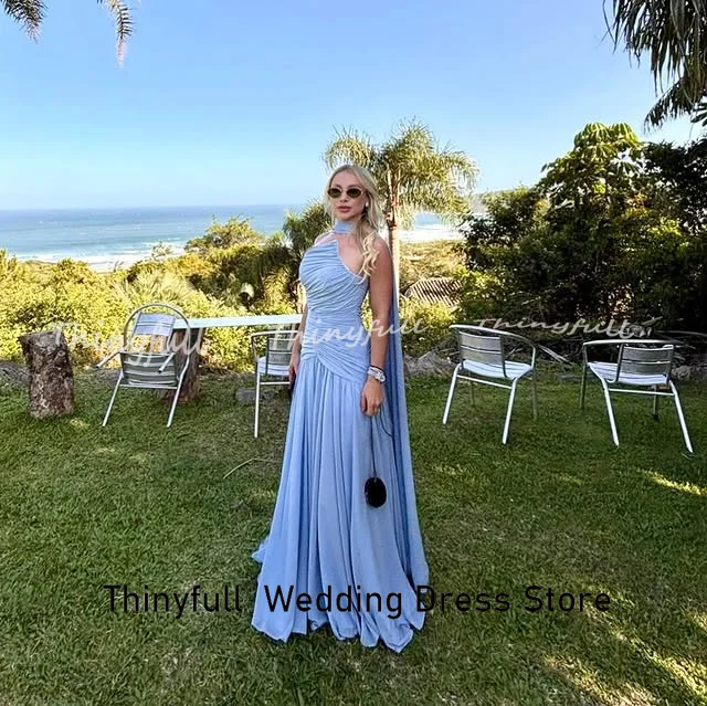 ชุดราตรีผ้าชีฟองทรงเมอร์เมดแบบบางเบา แขนกุด จับจีบ สไตล์วันหยุด ปี 2026 ชุดราตรียาวแบบดูไบ  รับตัดตามสั่ง