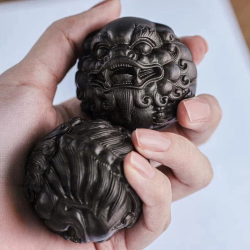 Chinese Style Lucky Fortune Agarwood Wood Carved Pixiu Hand Massage Balls Stress Relief Fidget Toys For Men Elderly Wenwan Colle