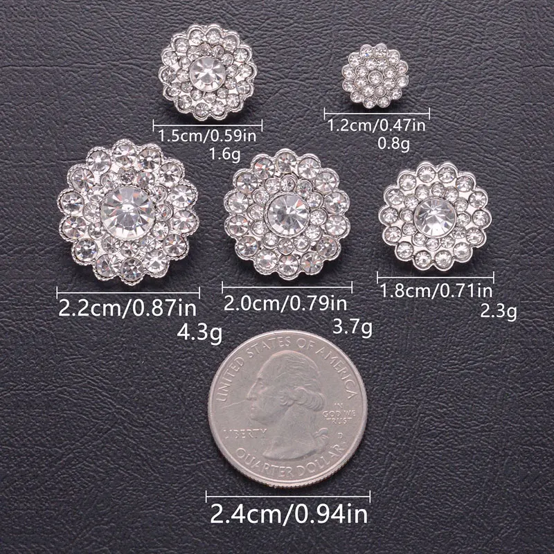 5/10pcs Clothing Accessories Sewing Buttons DIY Scrapbook Shiny Full Rhinestone Metal Flower-Shape Buttons Craft Decorative