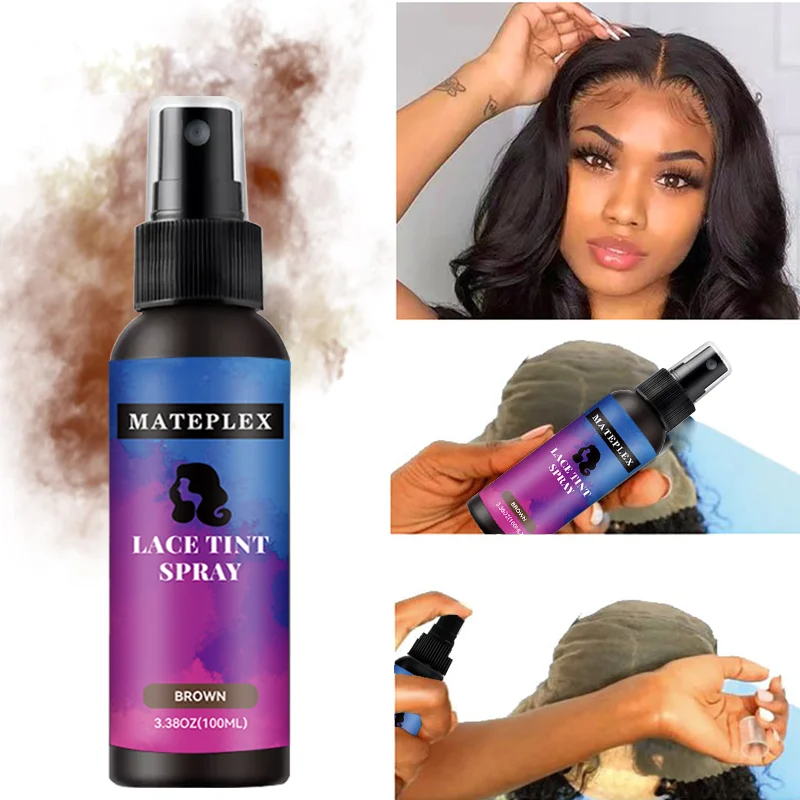 Lace Glue Spray Temporary Hold Lace Melting Spray Waterproof Wig Adhesive For Toupee+Lace Tint Spray For Wigs Hairpiece Brown