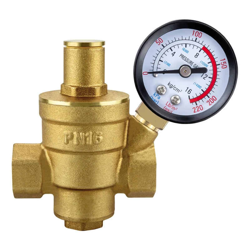 

TMOK 1/2" 3/4" 1" Brass Water Pressure Reducing Maintaining Valve Regulator Adjustable Relief Valve Gauge for Water Oil Gas