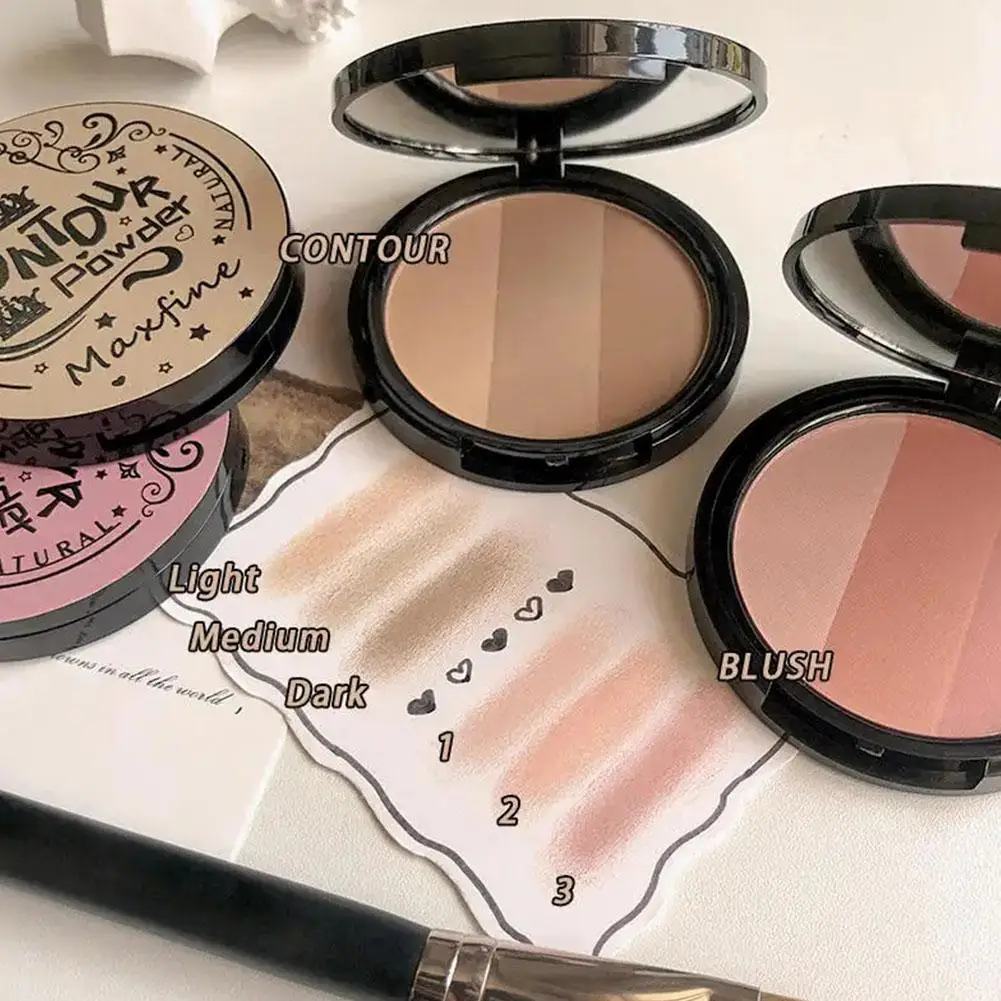 Paleta de contorno bronceador, sombreado facial, maquillaje en polvo de aseo, brillo mate de 3 colores, sombra de nariz, rubor, maquillaje facial cosmético