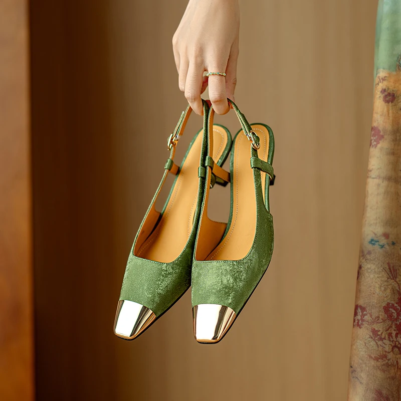 

Genuine Leather Heeled Women Sandals,Roman Pointy Toe Slingback Women Shoes,Fashion Summer High Heels