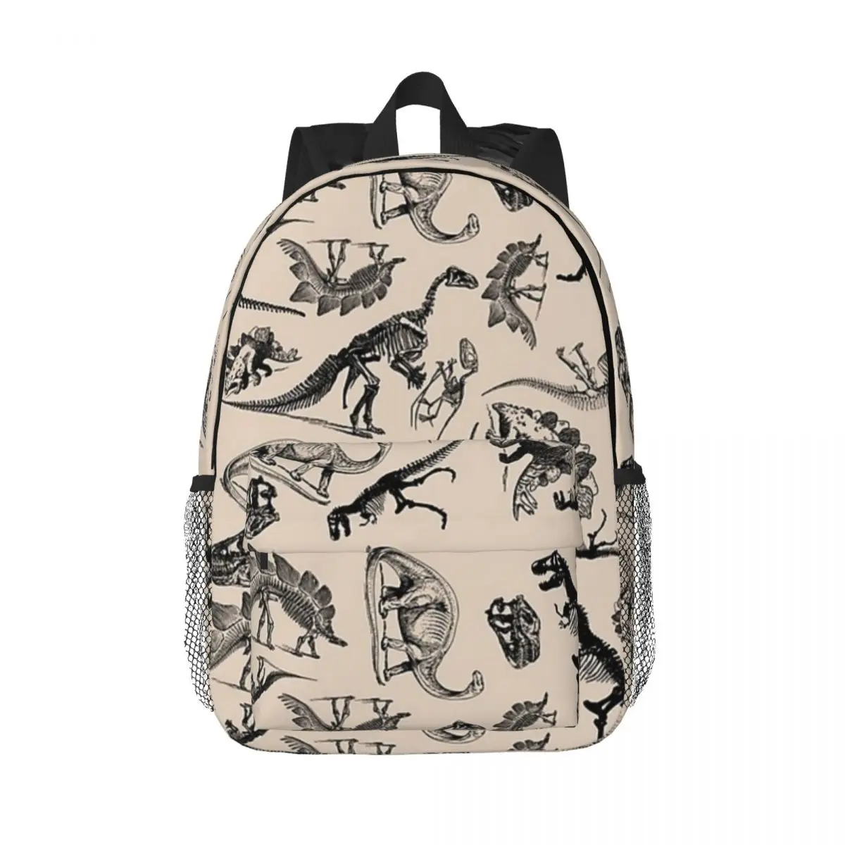 Museum Dinosaurs And Skeletons Black And Cream Backpacks Teenager Bookbag Students School Bags Laptop Rucksack Shoulder Bag