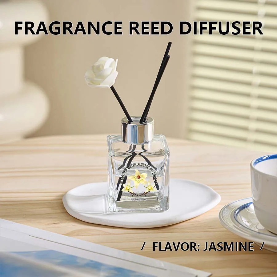 Flower Reed Diffuser-Vanilla Scent 3.38oz Scented Diffuser with Sticks Home Fragrance Essential Oil for Bathroom Shelf Decor