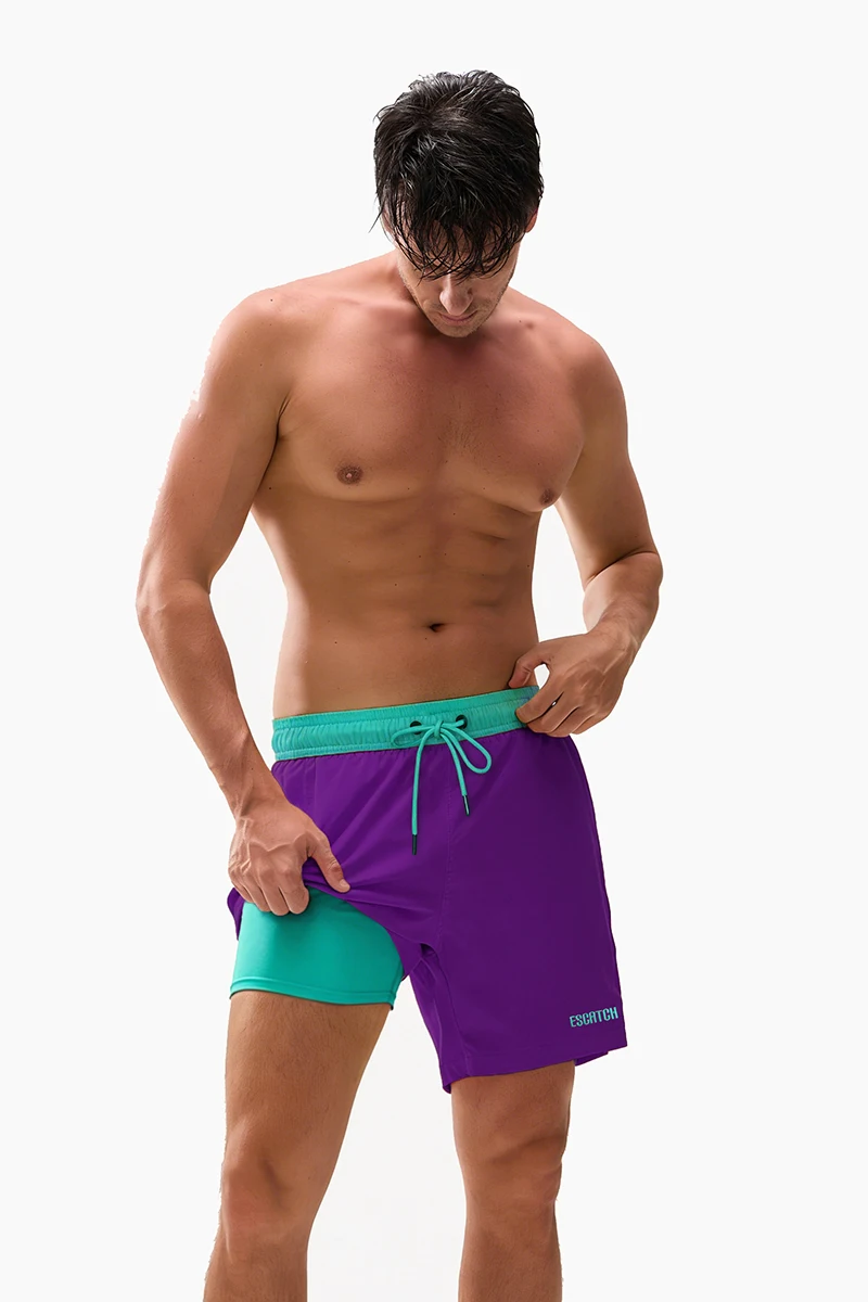 Neueste Herren-Shorts 2-in-1 mit langem Innenfutter, schnelltrocknend, Strand- und Surf-Badehose für Herren, Badeshorts mit Taschen, Damen-Sommer-Laufhose – Detail 17