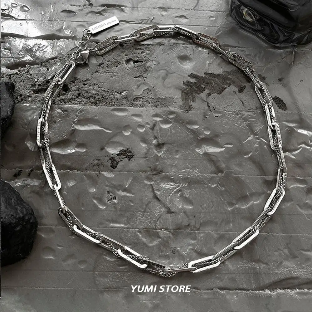 Hip-Hop Textured Titanium Steel Necklace For Man Woman Punk Wrapped Clavicle Choker Necklace Unisex Street Jewelry Accessories
