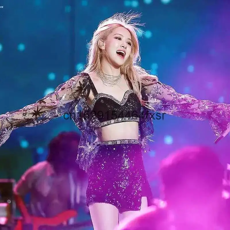 

Dress Korean Girls' Rose Singing Sequins Jazz Dance Performance Dress Female Student Set Trend