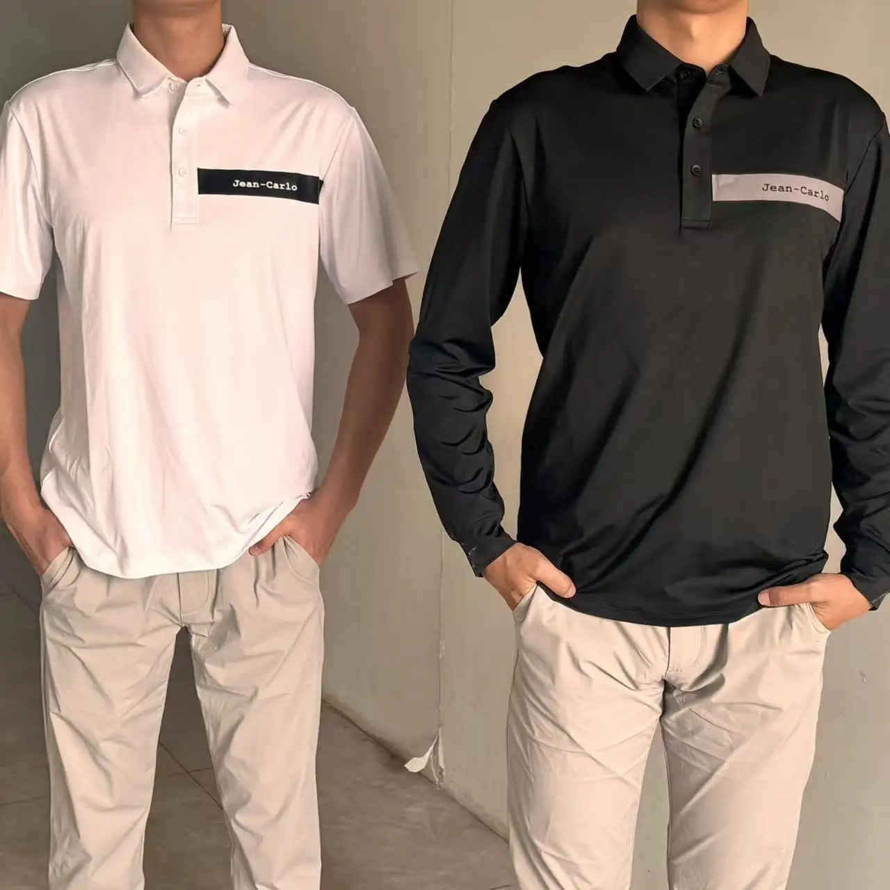 Polo de golf Jean Carlo para hombre y mujer, manga larga/corta, 88% poliéster 12% spandex, ajuste elástico y que absorbe la humedad