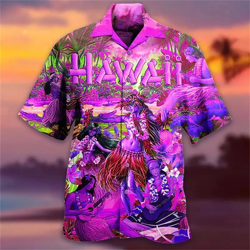 Summer Hawaiian Shirts Men\'s Shirts Harajuku Vintage Oversized Men\'s Clothing Beach Prom Print Tops Unisex Fashion Short Sleeve