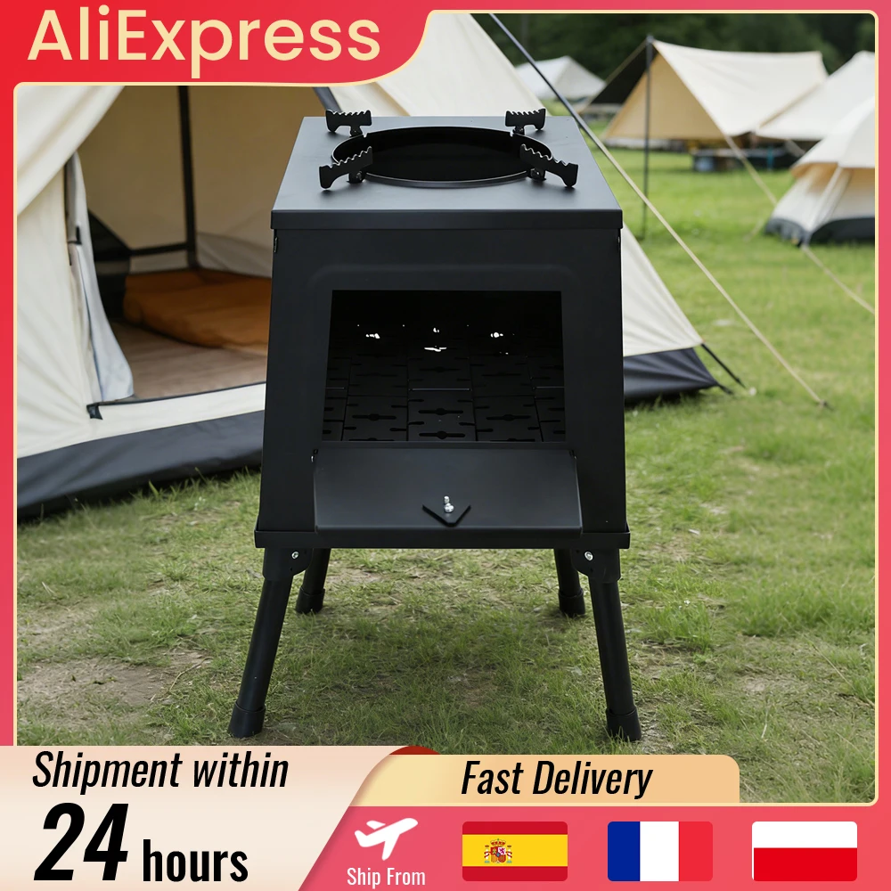 Poêle à bois portable pliable en acier au carbone pour l'extérieur, avec sac de rangement et gants, pour la randonnée, le camping, la cuisine en plein air, les voyages, les barbecues et les