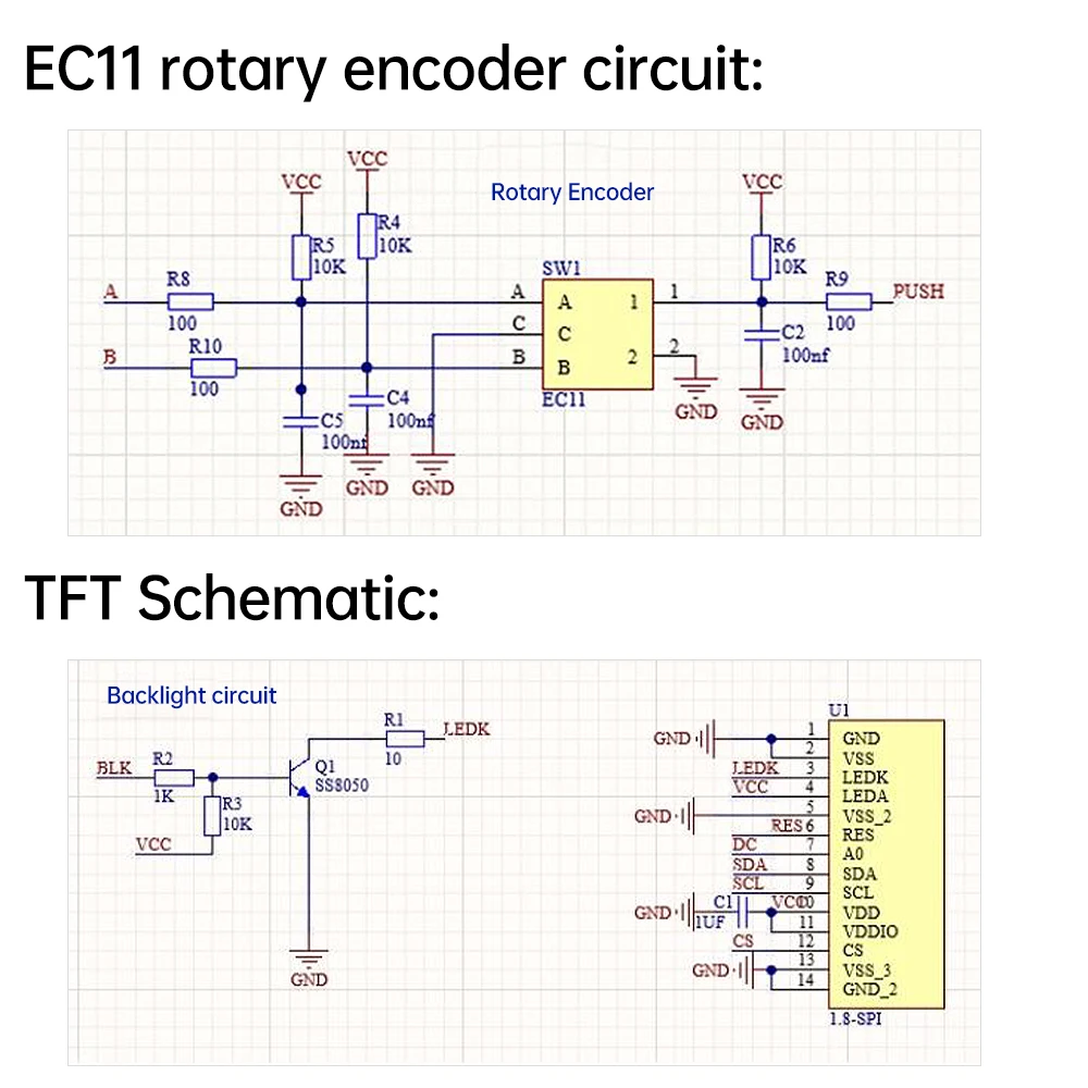 Écran d'affichage LCD TFT 1.8/2.4 pouces, Interface SPI, avec Module combiné d'encodeur rotatif EC11