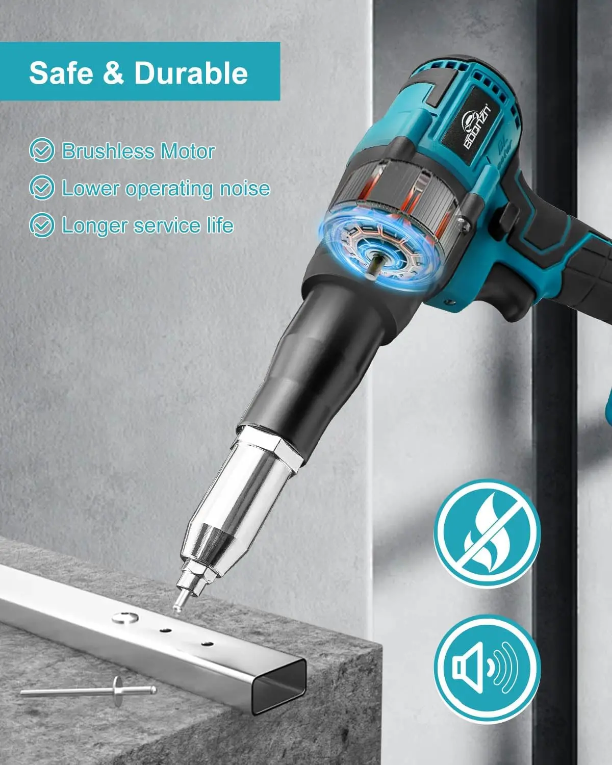 Rivet Gun with Charger and 2 Batteries, Electric Brushless Blind Rivet Tool Kit, Portable Rivet Gun for 1/8", 5/32", 3/