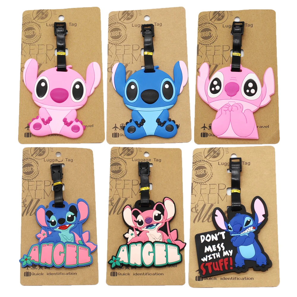 Cartoon Stitch Luggage Tag Disney Travel Accessories Portable Silicone Baggage Label ID Address Holder Boarding Backpack Pendant