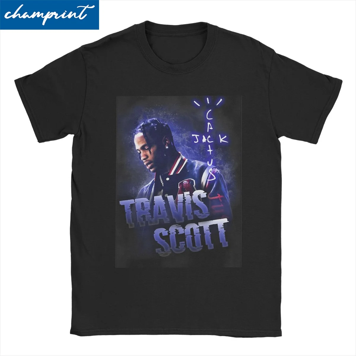 Travis Blue T Shirts Men Women's Pure Cotton Awesome T-Shirt Round Neck Rapper Tees Short Sleeve Tops Printed