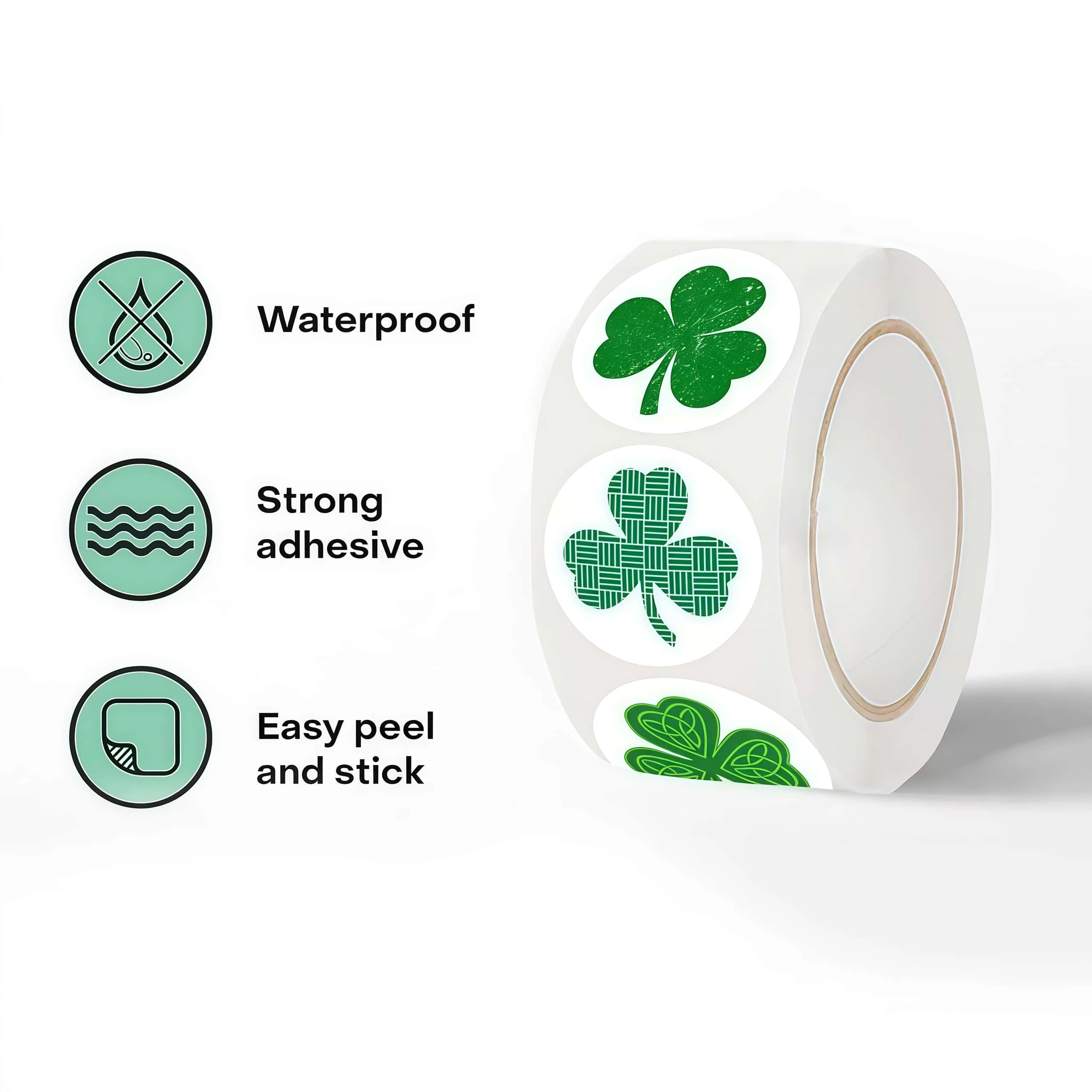 Nowość! 500 sztuk/rolka naklejek z koniczyną, wodoodporne i łatwe do zdejmowania naklejki z motywem koniczyny do majsterkowania, pakowania prezentów i dekoracji.