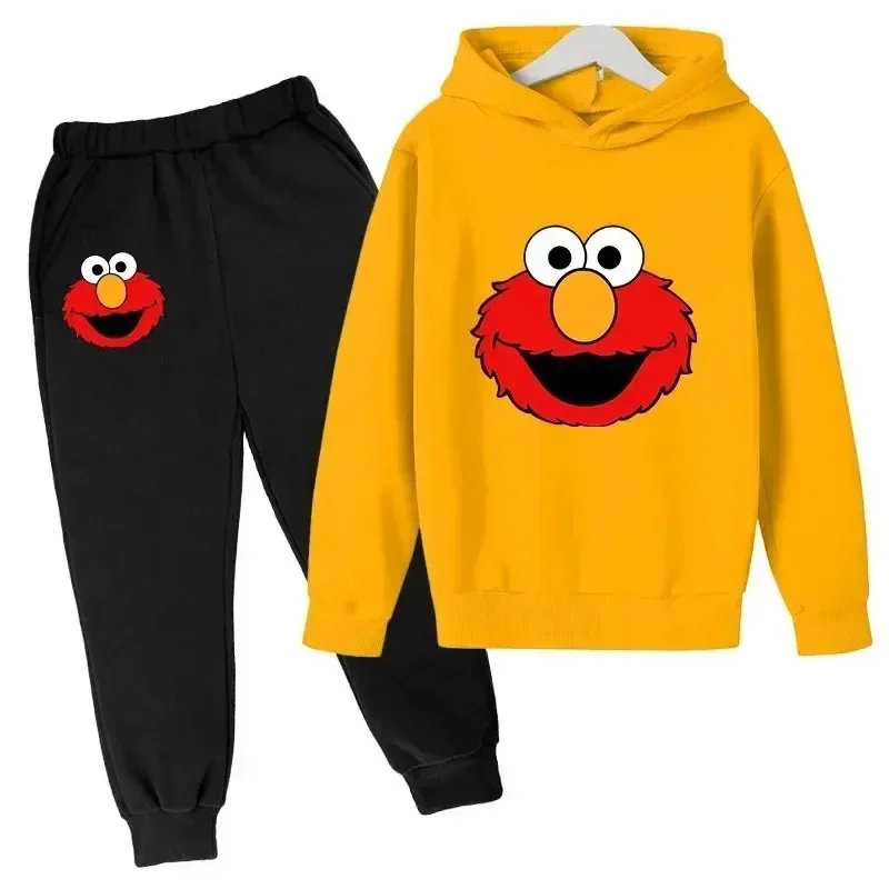 Spring Children\'s Cartoon Hoodie+pants Set Hood and Pants Elmo Anime Clothing for Boys Girls Aged 2-14 Clothes Kids Fashion Suit